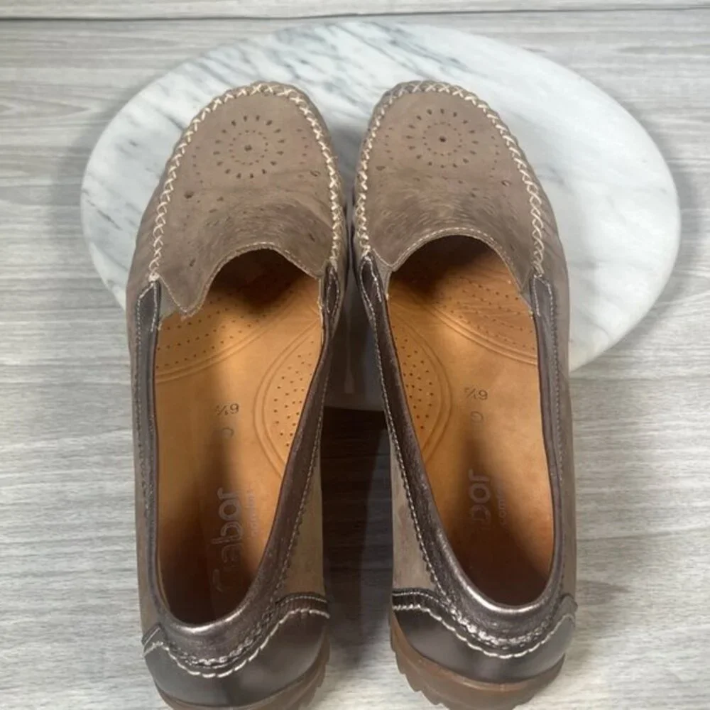 Gabor Moccasins‎ Womens 6.5 Slip On Loafers Brown Leather Comfort Soft Handmade - Picture 10 of 15